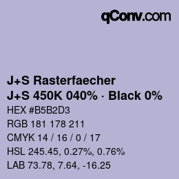 Farbcode: J+S Rasterfaecher - J+S 450K 040% · Black 0% | qconv.com