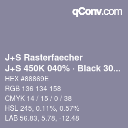 カラーコード: J+S Rasterfaecher - J+S 450K 040% · Black 30% | qconv.com