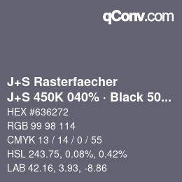 Farbcode: J+S Rasterfaecher - J+S 450K 040% · Black 50% | qconv.com