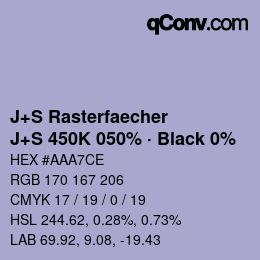 Farbcode: J+S Rasterfaecher - J+S 450K 050% · Black 0% | qconv.com