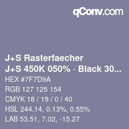 カラーコード: J+S Rasterfaecher - J+S 450K 050% · Black 30% | qconv.com