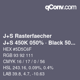 Farbcode: J+S Rasterfaecher - J+S 450K 050% · Black 50% | qconv.com