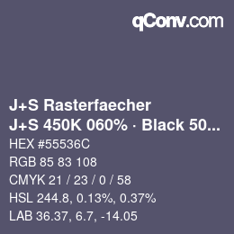Farbcode: J+S Rasterfaecher - J+S 450K 060% · Black 50% | qconv.com
