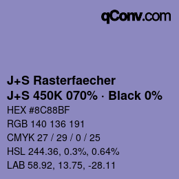 Farbcode: J+S Rasterfaecher - J+S 450K 070% · Black 0% | qconv.com