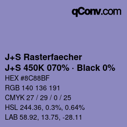 Color code: J+S Rasterfaecher - J+S 450K 070% · Black 0% | qconv.com