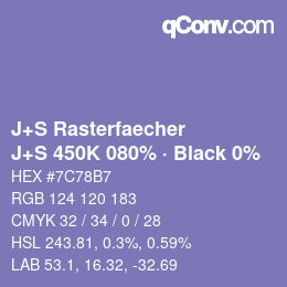 Farbcode: J+S Rasterfaecher - J+S 450K 080% · Black 0% | qconv.com