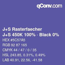 Farbcode: J+S Rasterfaecher - J+S 450K 100% · Black 0% | qconv.com