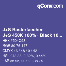 カラーコード: J+S Rasterfaecher - J+S 450K 100% · Black 10% | qconv.com
