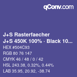 Color code: J+S Rasterfaecher - J+S 450K 100% · Black 10% | qconv.com