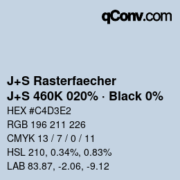 カラーコード: J+S Rasterfaecher - J+S 460K 020% · Black 0% | qconv.com