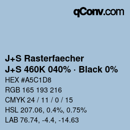 カラーコード: J+S Rasterfaecher - J+S 460K 040% · Black 0% | qconv.com