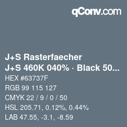 Farbcode: J+S Rasterfaecher - J+S 460K 040% · Black 50% | qconv.com