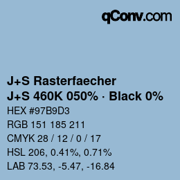カラーコード: J+S Rasterfaecher - J+S 460K 050% · Black 0% | qconv.com