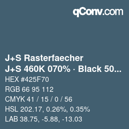 Farbcode: J+S Rasterfaecher - J+S 460K 070% · Black 50% | qconv.com