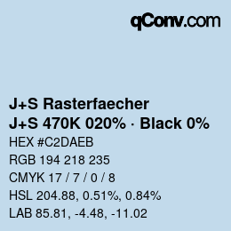 カラーコード: J+S Rasterfaecher - J+S 470K 020% · Black 0% | qconv.com