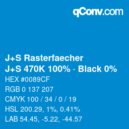 カラーコード: J+S Rasterfaecher - J+S 470K 100% · Black 0% | qconv.com