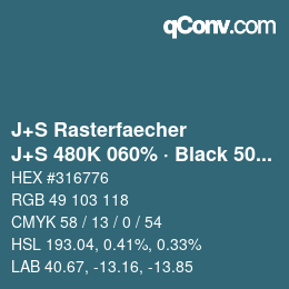 Farbcode: J+S Rasterfaecher - J+S 480K 060% · Black 50% | qconv.com