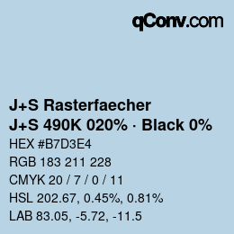 Farbcode: J+S Rasterfaecher - J+S 490K 020% · Black 0% | qconv.com