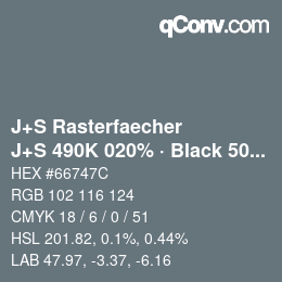 Farbcode: J+S Rasterfaecher - J+S 490K 020% · Black 50% | qconv.com