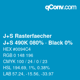 カラーコード: J+S Rasterfaecher - J+S 490K 080% · Black 0% | qconv.com