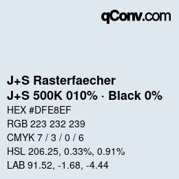 Farbcode: J+S Rasterfaecher - J+S 500K 010% · Black 0% | qconv.com