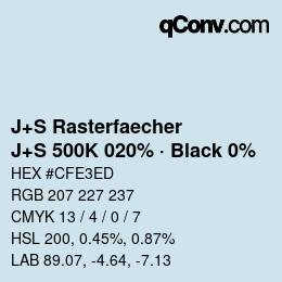 Farbcode: J+S Rasterfaecher - J+S 500K 020% · Black 0% | qconv.com