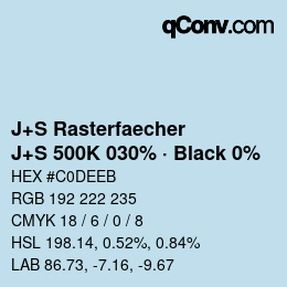 カラーコード: J+S Rasterfaecher - J+S 500K 030% · Black 0% | qconv.com