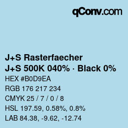 カラーコード: J+S Rasterfaecher - J+S 500K 040% · Black 0% | qconv.com