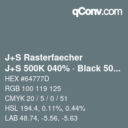 カラーコード: J+S Rasterfaecher - J+S 500K 040% · Black 50% | qconv.com