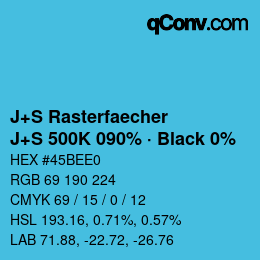 Farbcode: J+S Rasterfaecher - J+S 500K 090% · Black 0% | qconv.com