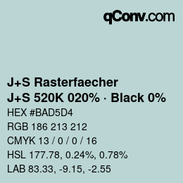 Code couleur: J+S Rasterfaecher - J+S 520K 020% · Black 0% | qconv.com