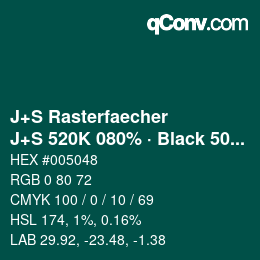 カラーコード: J+S Rasterfaecher - J+S 520K 080% · Black 50% | qconv.com