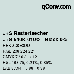 カラーコード: J+S Rasterfaecher - J+S 540K 010% · Black 0% | qconv.com