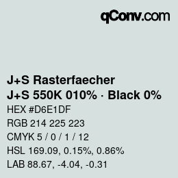 Farbcode: J+S Rasterfaecher - J+S 550K 010% · Black 0% | qconv.com