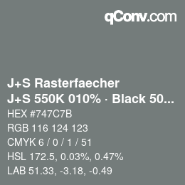 Farbcode: J+S Rasterfaecher - J+S 550K 010% · Black 50% | qconv.com