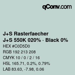 Code couleur: J+S Rasterfaecher - J+S 550K 020% · Black 0% | qconv.com