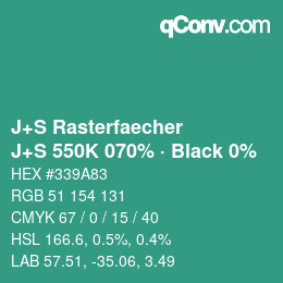 Farbcode: J+S Rasterfaecher - J+S 550K 070% · Black 0% | qconv.com