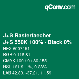 Farbcode: J+S Rasterfaecher - J+S 550K 100% · Black 0% | qconv.com
