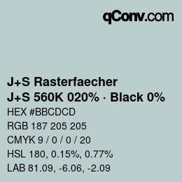 Code couleur: J+S Rasterfaecher - J+S 560K 020% · Black 0% | qconv.com