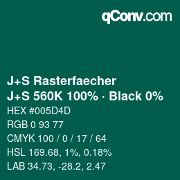 Farbcode: J+S Rasterfaecher - J+S 560K 100% · Black 0% | qconv.com