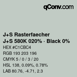 Farbcode: J+S Rasterfaecher - J+S 580K 020% · Black 0% | qconv.com