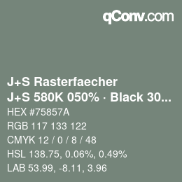カラーコード: J+S Rasterfaecher - J+S 580K 050% · Black 30% | qconv.com