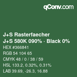 カラーコード: J+S Rasterfaecher - J+S 580K 090% · Black 0% | qconv.com