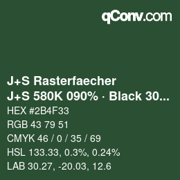 カラーコード: J+S Rasterfaecher - J+S 580K 090% · Black 30% | qconv.com