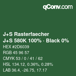 Farbcode: J+S Rasterfaecher - J+S 580K 100% · Black 0% | qconv.com