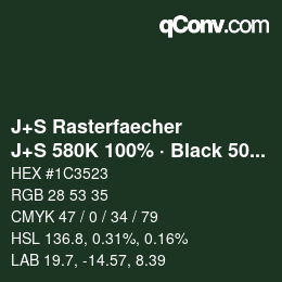 カラーコード: J+S Rasterfaecher - J+S 580K 100% · Black 50% | qconv.com