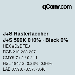 カラーコード: J+S Rasterfaecher - J+S 590K 010% · Black 0% | qconv.com