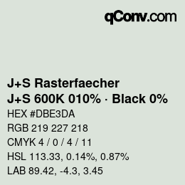 Farbcode: J+S Rasterfaecher - J+S 600K 010% · Black 0% | qconv.com