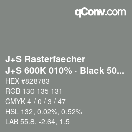 Farbcode: J+S Rasterfaecher - J+S 600K 010% · Black 50% | qconv.com