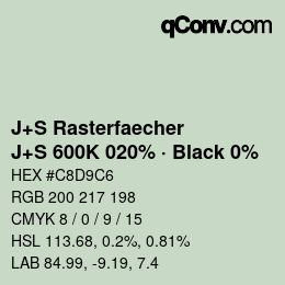 Farbcode: J+S Rasterfaecher - J+S 600K 020% · Black 0% | qconv.com